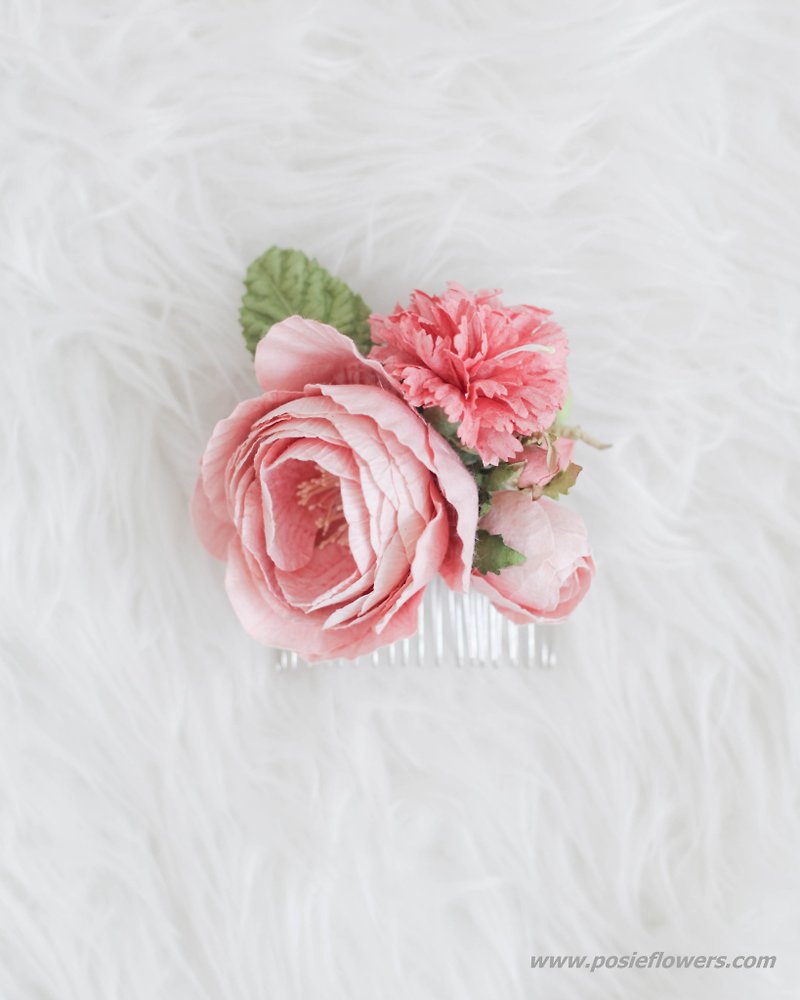 Peach Rose - Handmade Paper Flower Hair Comb - 髮夾/髮飾 - 紙 橘色