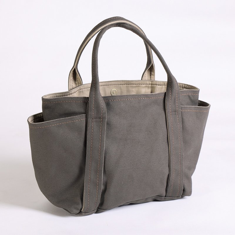 Magnetic Closure / Canvas Universal Tote Bag - Charcoal Gray (Small) - กระเป๋าถือ - ผ้าฝ้าย/ผ้าลินิน สีนำ้ตาล