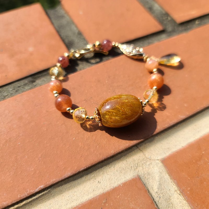 ガールクリスタルワールド-[トレジャー]ゴールドヘアクリスタルハンドメイドナチュラルクリスタルブレスレット - ブレスレット - 宝石 オレンジ