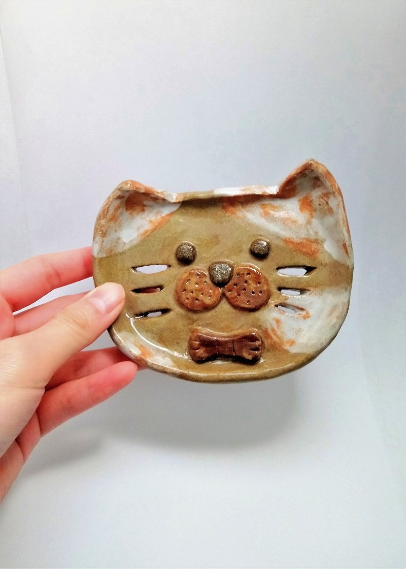グッド手洗いソープディッシュ猫 - 石けん - 陶器 カーキ