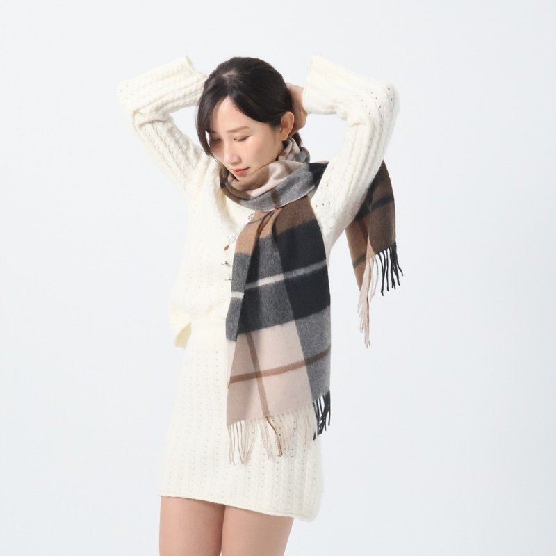 摩卡格紋 | 經典格紋圍巾 - 圍巾/披肩 - 羊毛 咖啡色
