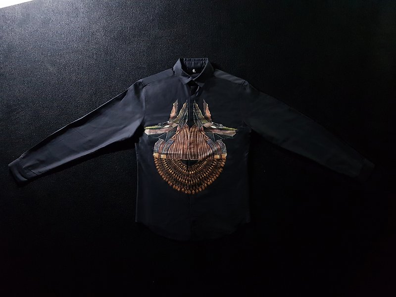 Anapa古代エジプトファウルアヌビスデザインシャツ（ブラック） - シャツ メンズ - コットン・麻 ブラック