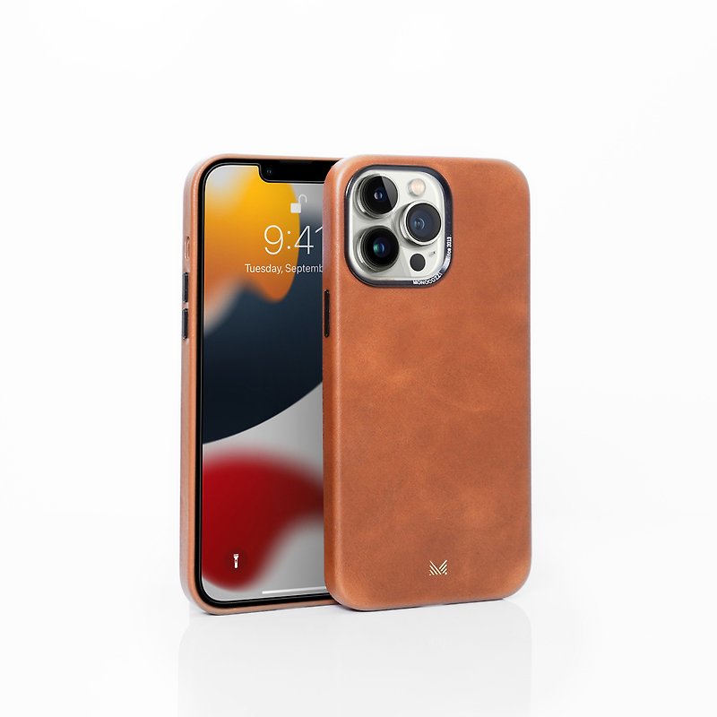 Genuine Leather Phone Cases Orange - EXQUISITE | Magsafe Compatible Genuine Leather Case for iPhone 14 Pro Max