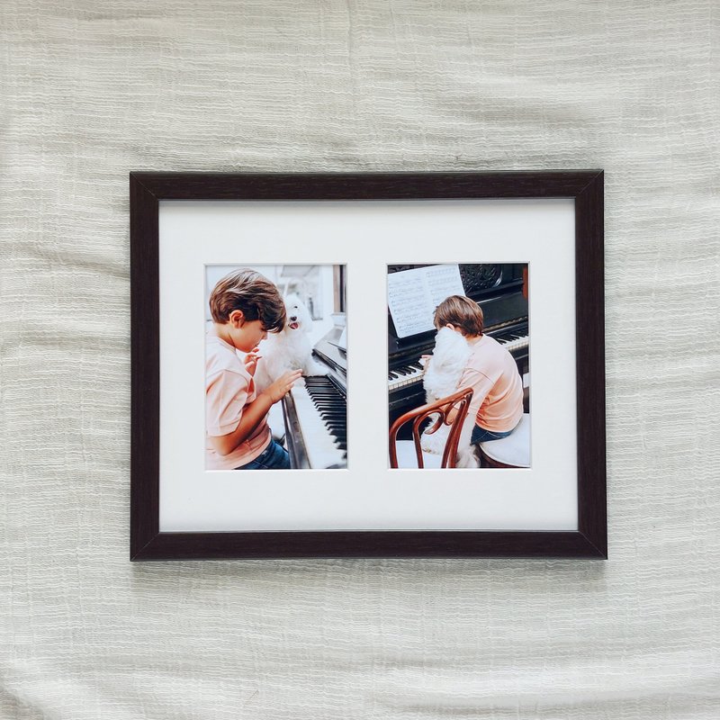 8x10 Picture Frame w/ dual 3x5 openings mat, Dark-brown Wood Grain - Picture Frames - Wood Brown