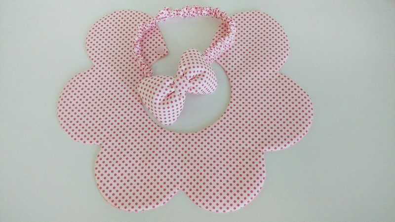Pink dot moon gift gift flower bib + hair band - Baby Gift Sets - Other Materials Pink