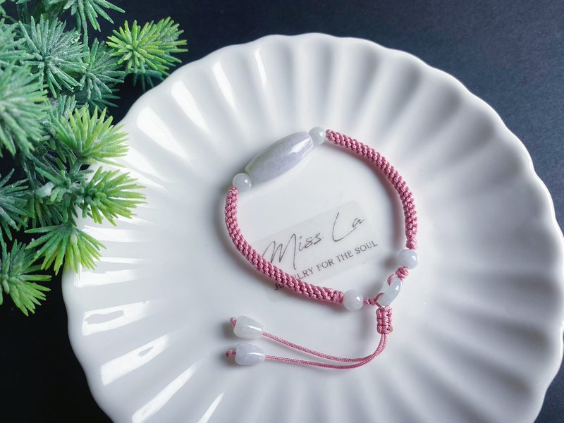 孤品 天然緬甸玉翡翠 路路通 黃加紫翡手繩 設計款 禮物 - 手鍊/手環 - 玉石 粉紅色