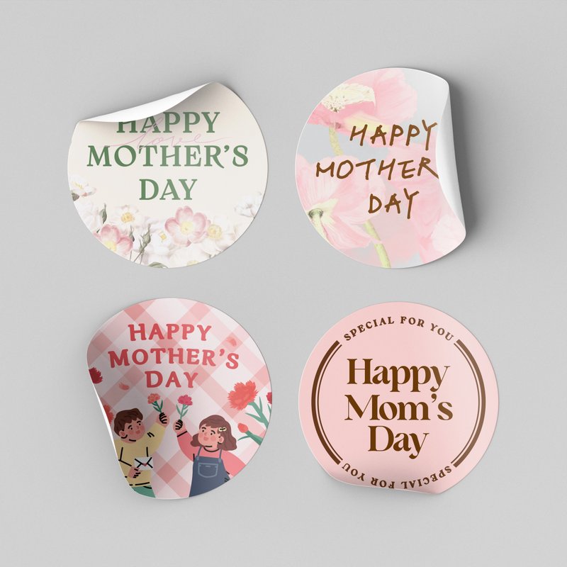 【母親節貼紙】 Mother's Day 母親節_圓形貼紙(霧面不殘膠) - 貼紙 - 紙 多色