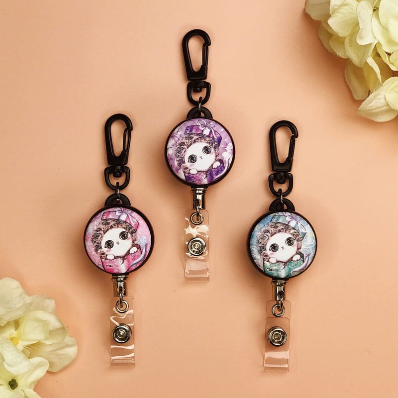 Steel wire retractable buckle | key ring | identification card | card holder-gift cat series 3 optional - ที่ใส่บัตรคล้องคอ - สแตนเลส หลากหลายสี