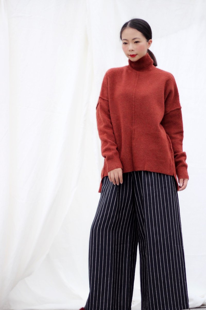 [spot] high collar orange red wool sweater - สเวตเตอร์ผู้หญิง - ขนแกะ สีแดง