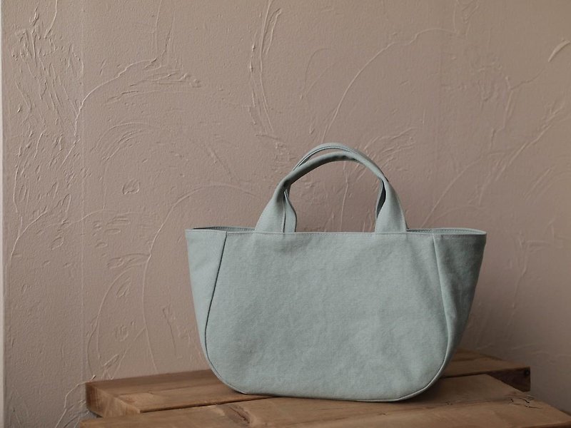 Round tote with lid M (mint green) - Handbags & Totes - Cotton & Hemp 