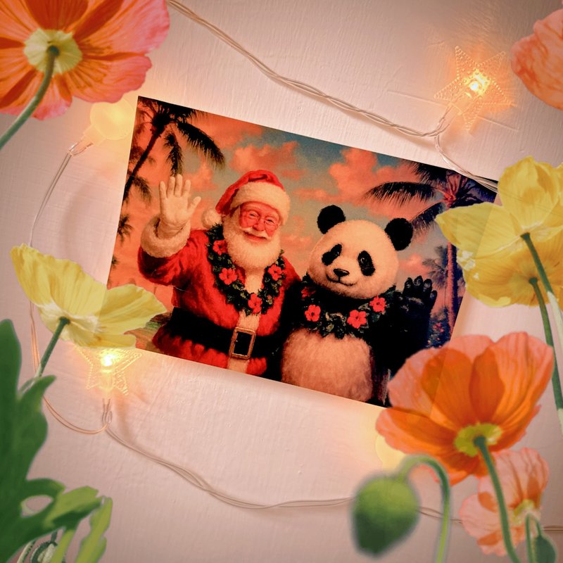 Daily Christmas ハワイアンジョイ 温かい油絵風サンタクロース＆パンダ - はがき・メッセージカード - 紙 多色