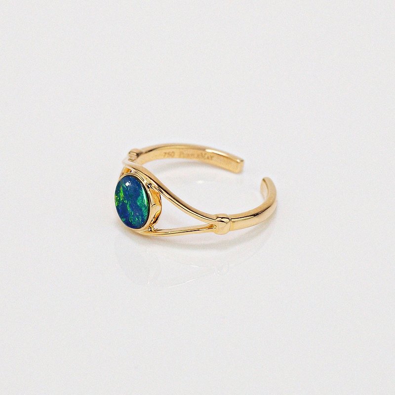 【PurpleMay Jewellery】18k Solid Gold Fish Eye Opal Ring Open Band R184 - แหวนทั่วไป - เครื่องเพชรพลอย ขาว