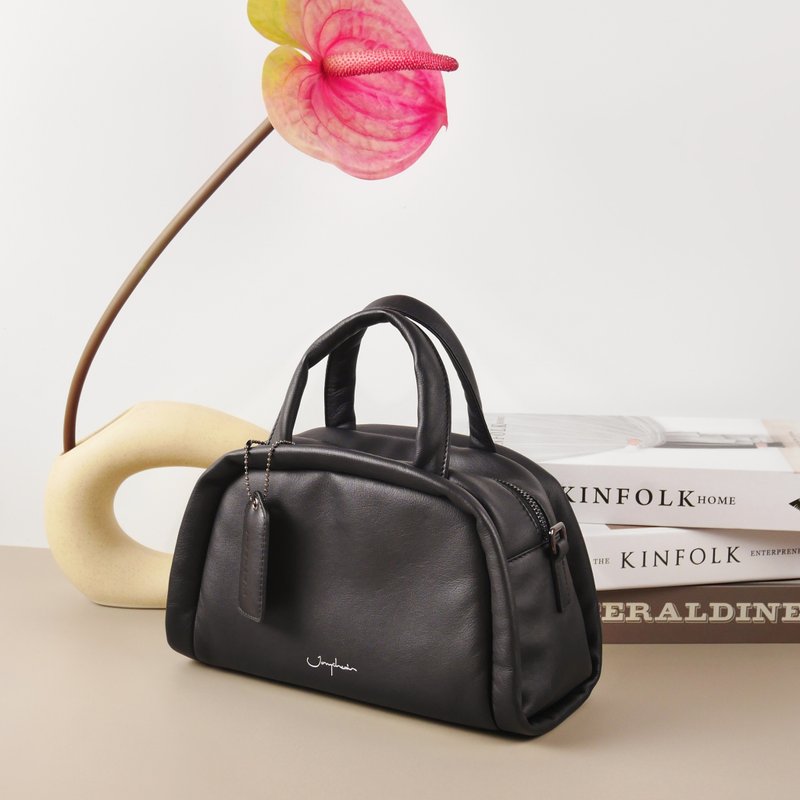 雲朵包 Jaychewin - 皮革包 Jelly Duffel Bag in Charcoal Black - 手提包/手提袋 - 真皮 黑色