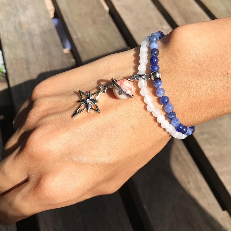 【Lost And Find】Natural gemstone planet saturn bracelet - Bracelets - Gemstone Multicolor