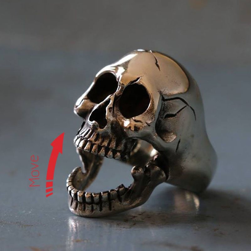 Mexican Biker Rings Skull sterling silver Huge open mouth 925 motorcycle sugar - General Rings - Other Metals Gold