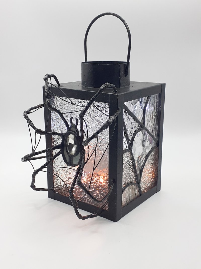 Stained Glass Spider Web Spider Lamp Candle Holder Goth Lantern Halloween Decor - โคมไฟ - แก้ว หลากหลายสี