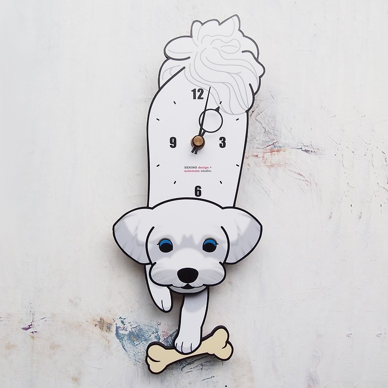 D-14 マルチーズ(白) - 犬の振り子時計 - 時計 - 木製 