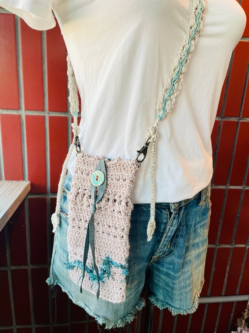 革物製織丨現品丨スマホショルダーストラップセット_長さ調節可能_ブルーの軽やかな海 - その他 - コットン・麻 