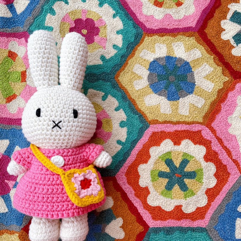 荷蘭 Just Dutch | Miffy 米飛兔和她的新桃紅洋裝及小花包 - 公仔/玩偶 - 棉．麻 紅色