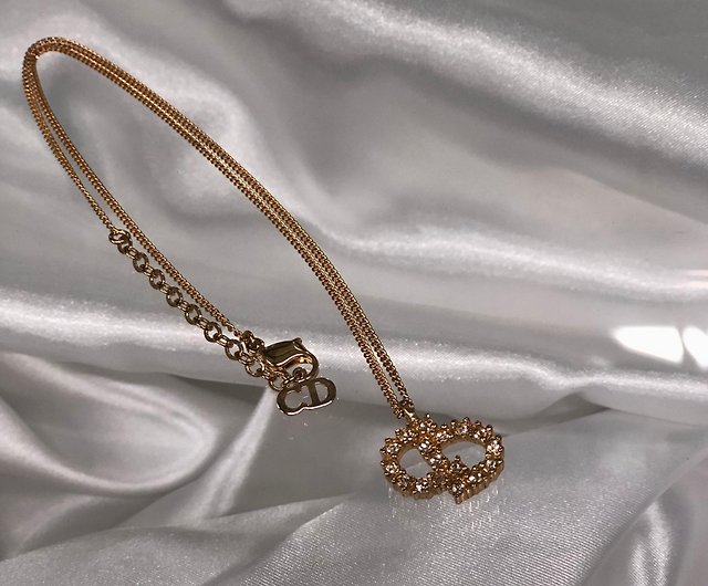 Japan Used Necklace] Christian Dior Clover Rhinestone Dove Logo