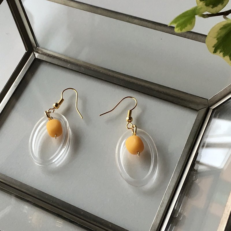 Lightly transparent acrylic and frosted glass beads earrings or earrings - ต่างหู - พลาสติก สีใส
