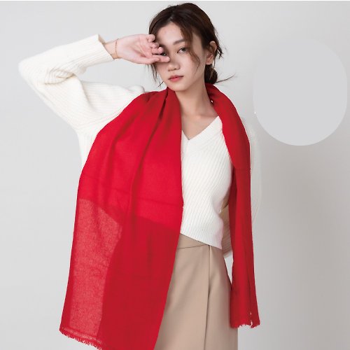 BANNIES 鮮豔紅 | 窄版素面 喀什米爾圍巾