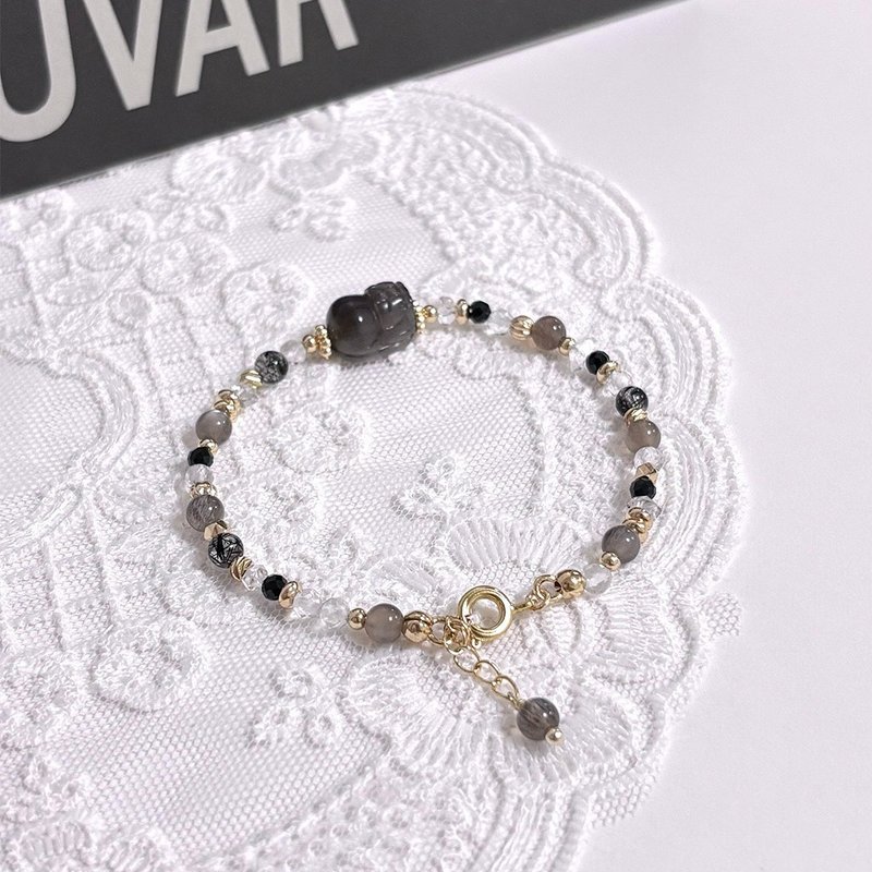 Mo Yun/Black Gold Backbone Pixiu Bracelet - Bracelets - Crystal Black