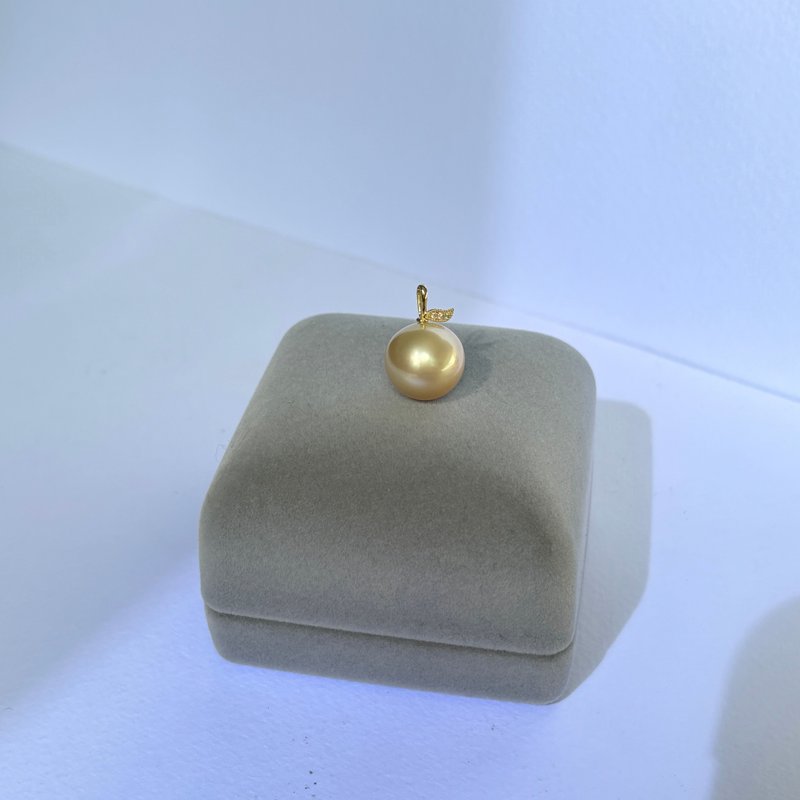 收藏級 13mm 香檳金 南洋白蝶珍珠  18K金 鑽石 吊墜 鑑定書 - 項鍊 - 珍珠 金色