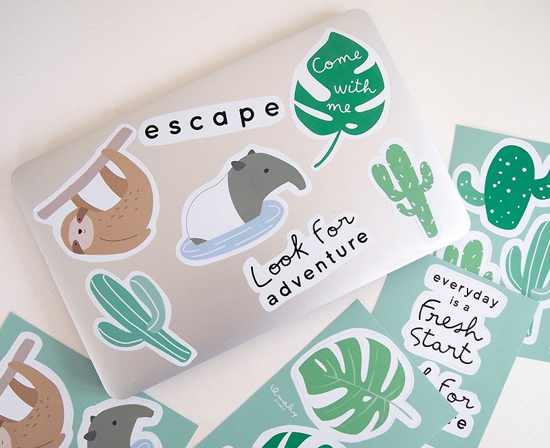 Forest-themed big sticker pack (10 pieces) - สติกเกอร์ - กระดาษ สีเขียว
