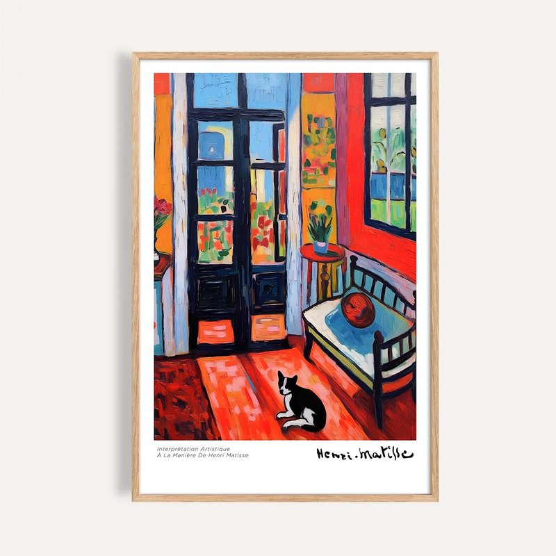 午後橘窗與一隻貓 Afternoon Window & Cat / 馬諦斯風格現代插畫 - 海報/掛畫/掛布 - 紙 