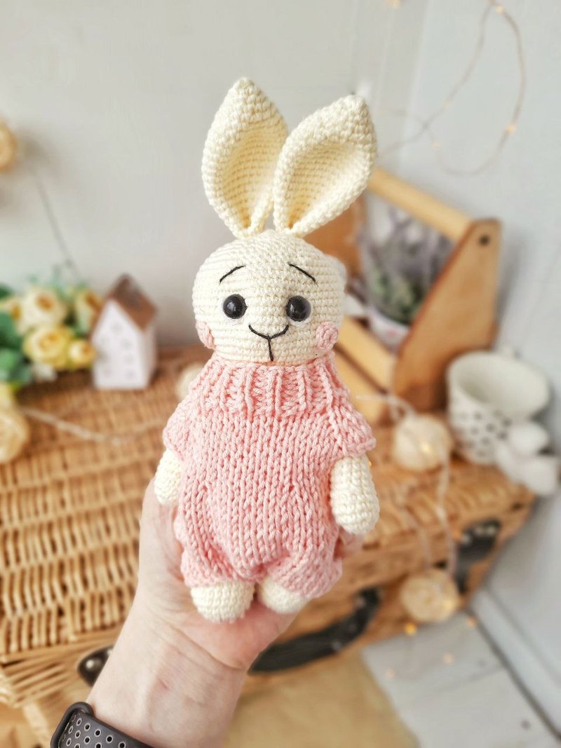 Stuffed bunny toy for gift. Handmade Organic baby toys, Plush toys for baby - 寶寶/兒童玩具/玩偶 - 棉．麻 粉紅色