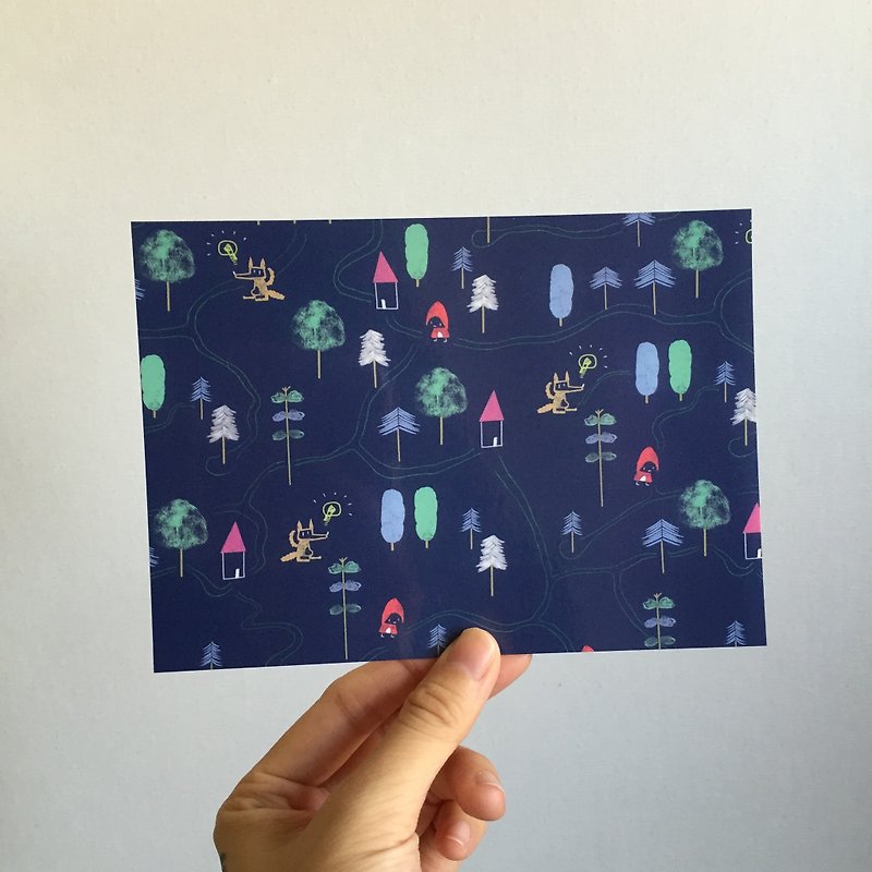 The great wild wolf | Lost Little Red Riding Hood postcard - การ์ด/โปสการ์ด - กระดาษ สีน้ำเงิน