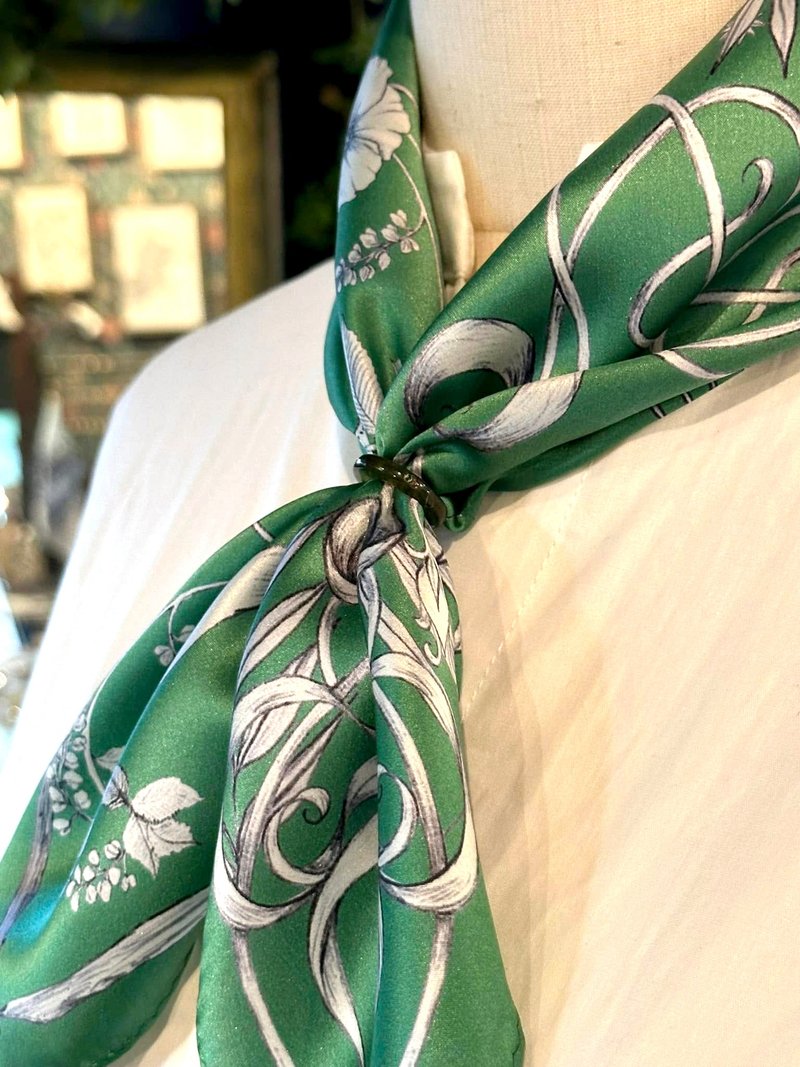 50cm Square Silk Scarf - Forest with Owls (Green) Pattern Silk Scarf ChristalART - Scarves - Other Materials Green