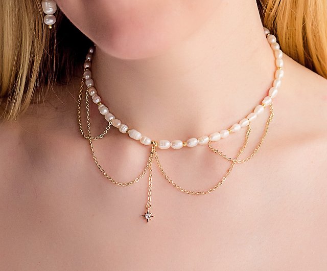 真珠のネックレス。星の手作りネックレスです。パールチョーカー
