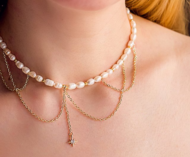 真珠のネックレス。星の手作りネックレスです。パールチョーカー