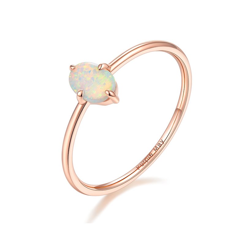 【PurpleMay Jewellery】18k Rose Gold Simple Opal Ring Band R025 - General Rings - Gemstone White