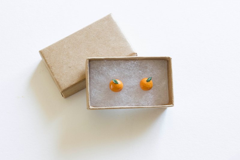 Hand made soft pottery orange earrings sterling silver - Earrings & Clip-ons - Plastic Orange