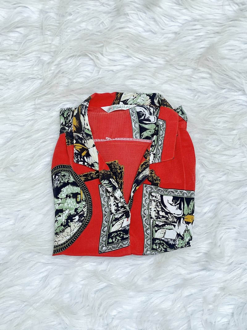 午後橙橘巴洛克澎袖 雪紡紗薄料襯衫上衣罩衫shirt vintage 古著 - 女襯衫 - 聚酯纖維 多色