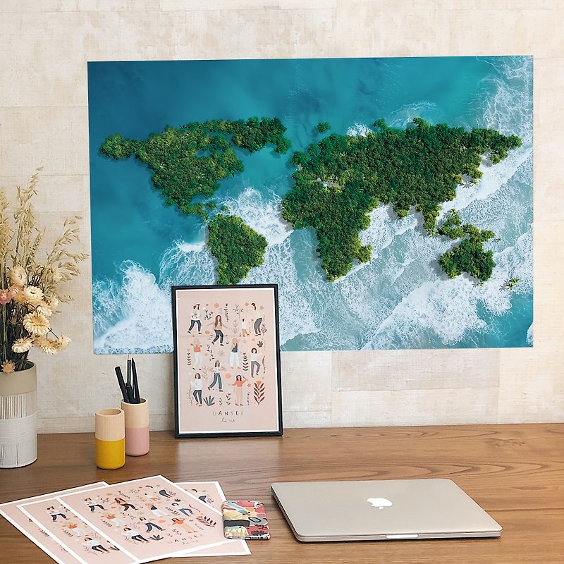 [Easy Wall Sticker] Island World Map - Traceless/Home Decoration - ตกแต่งผนัง - เส้นใยสังเคราะห์ 