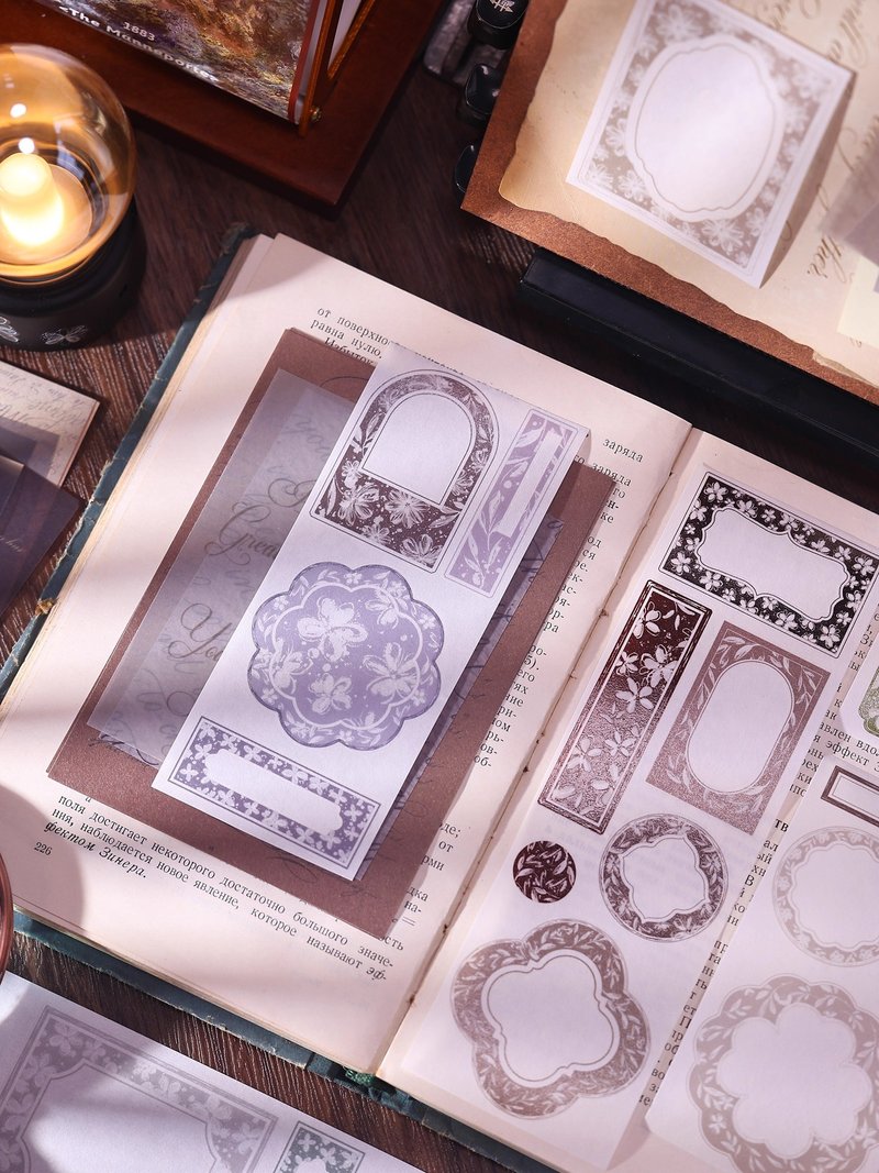 花之框 復古清新花卉邊框和紙PET切模手帳素材膠帶 - 紙膠帶/和紙/PET - 紙 多色