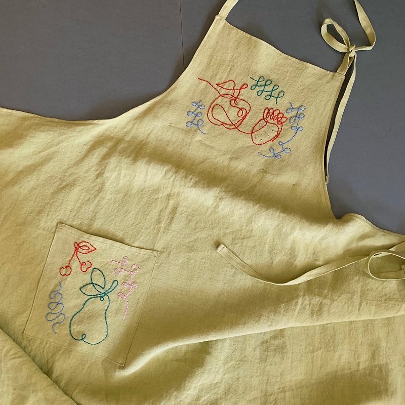 Original Embroidered Apron    fruity    lime yellow - Aprons - Cotton & Hemp Yellow