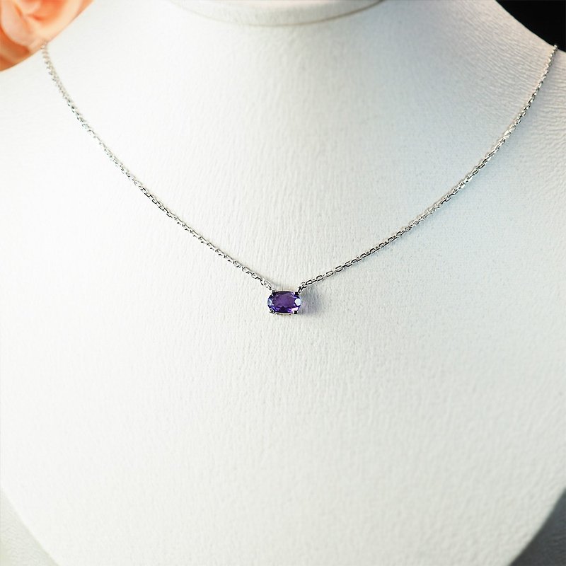 || 2月誕生石 ||  單顆 紫水晶 925純銀 極細鎖骨項鍊 - 鎖骨鍊 - 銀 紫色