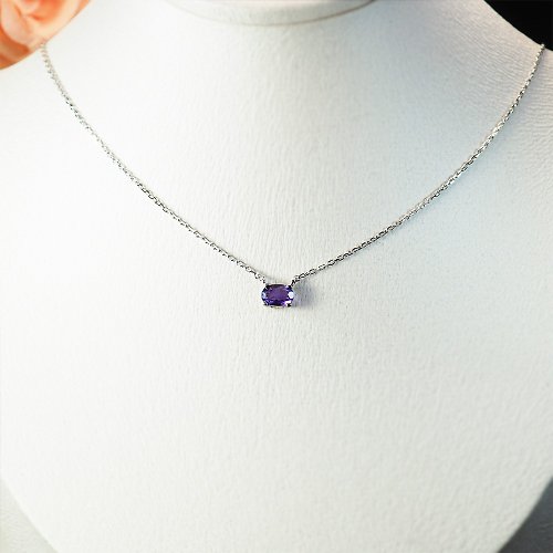 Lalune月兒輕珠寶 || 2月誕生石 || 單顆 紫水晶 925純銀 極細鎖骨項鍊