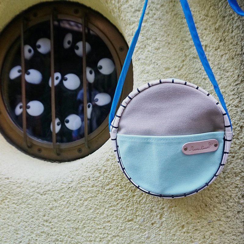 mini crossbody circle bag small size grid pattern,grey blue and mint colour - 側背包/斜孭袋 - 其他材質 灰色