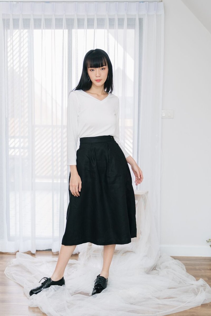 Pleated Long Skirt in Black - 裙子/長裙 - 亞麻 黑色