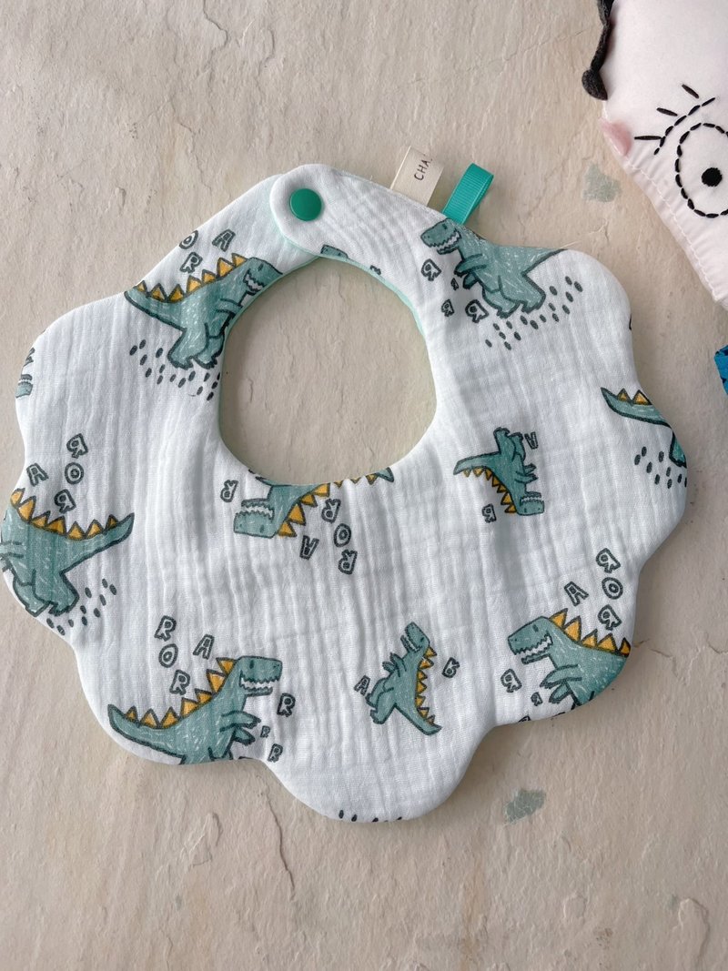 Dinosaurs are roaring handmade cotton eight-layer yarn petal bib / can be double-sided - Bibs - Cotton & Hemp Multicolor