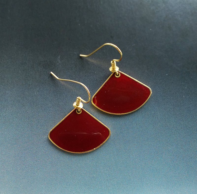 Vintage Jewelry 西洋古董飾品 ROMAN 簡約扇形  耳勾針 針式耳環 - 耳環/耳夾/耳骨夾 - 其他金屬 金色