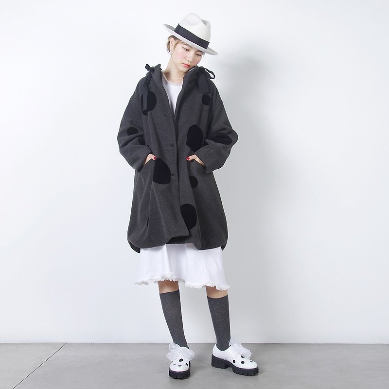Large dark gray wool coat - imakokoni - Women's Casual & Functional Jackets - Polyester Black