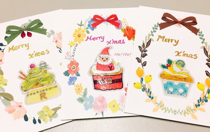 [風]手描きのクリスマスケーキクリスマス祝福小さなカード（単一の段落を選択しないでください） - カード・はがき - 紙 多色