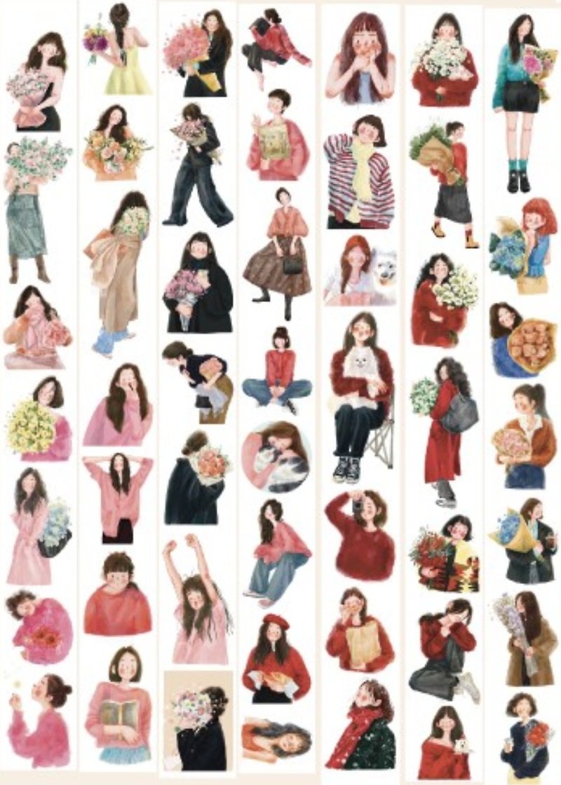 142 Characters Four Seasons Girls Collection PET Washi Tape 10m Roll - มาสกิ้งเทป - วัสดุอื่นๆ หลากหลายสี